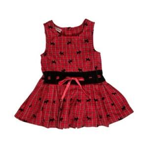 Samantha Says Red Tartan Plaid Velvet Scottie Dogs Button Back Tie Formal Dress